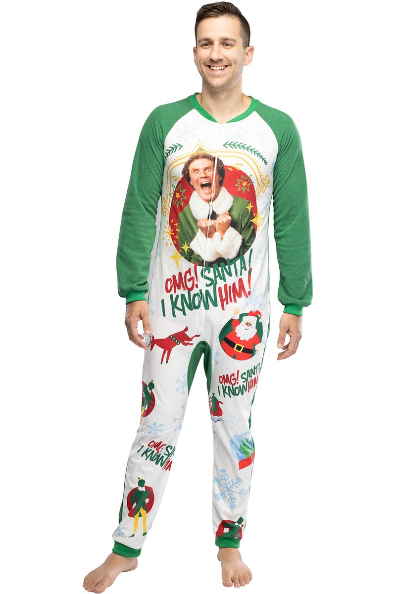 INTIMO Elf The Movie Men's OMG Santa! I Know Him! One-Piece Sleeper Pajama Union Suit (S/M) - Image 1